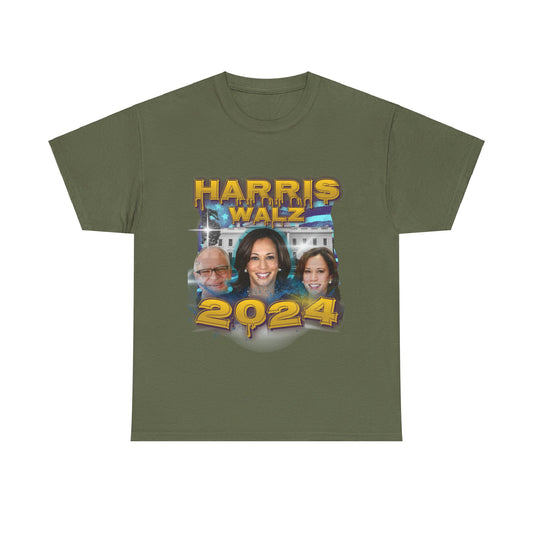 Green & Yellow Harris Walz 2024 Streetwear Design Unisex Tee